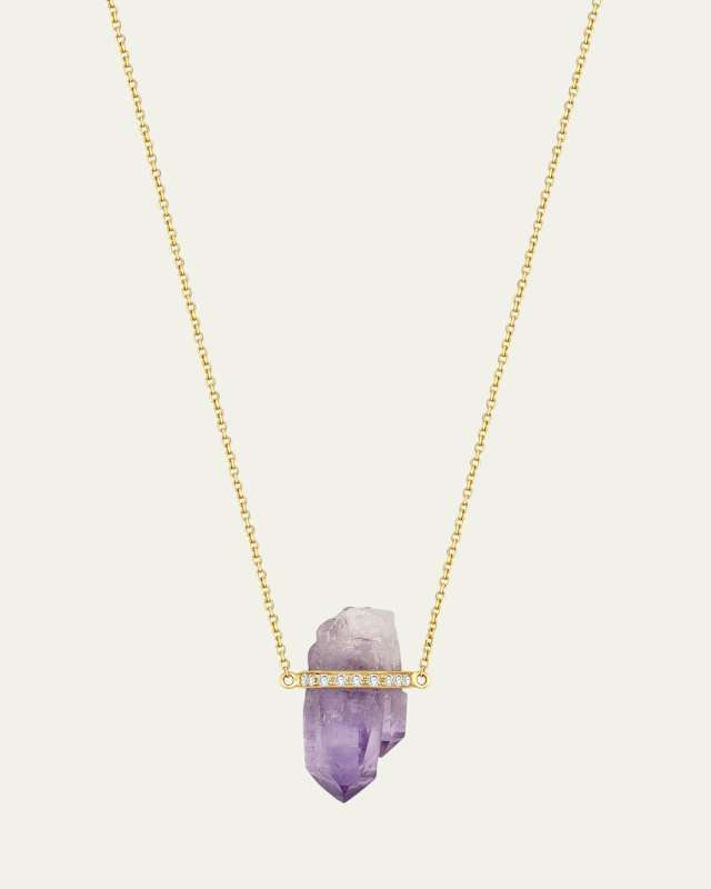 14K Crystalline Veracruz Amethyst Diamond Bar Necklace